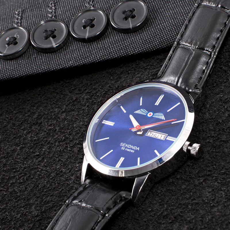All Rafi Watch Mens Black Leather RAF Association Wings Watch - RAFATRAD
