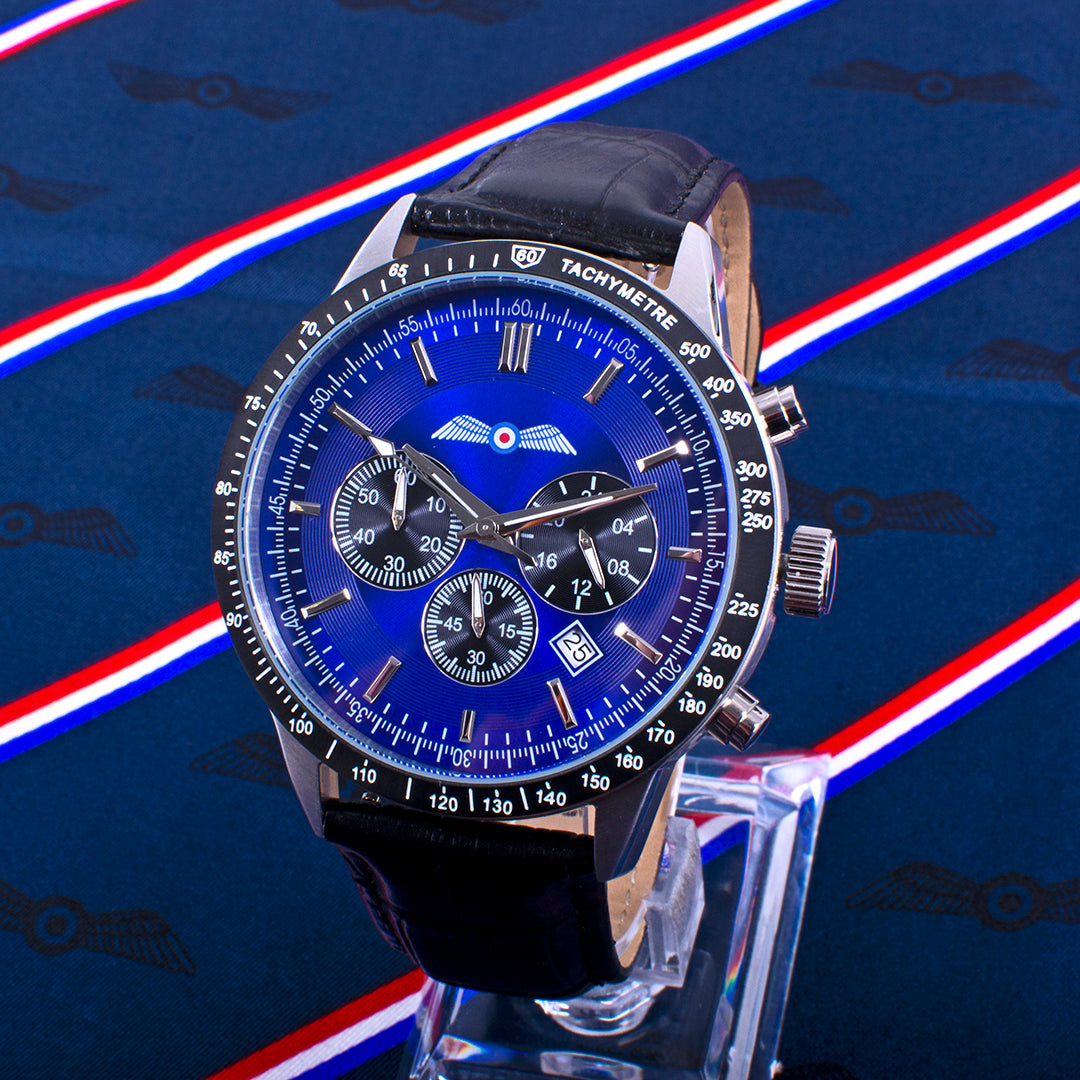 All Rafi Watch RAF Association Wings Chronograph Watch with Leather Strap - RAFATRAD