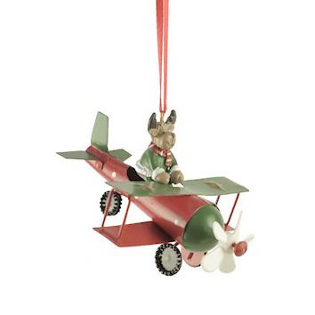 Reindeer in Biplane Christmas Decoration