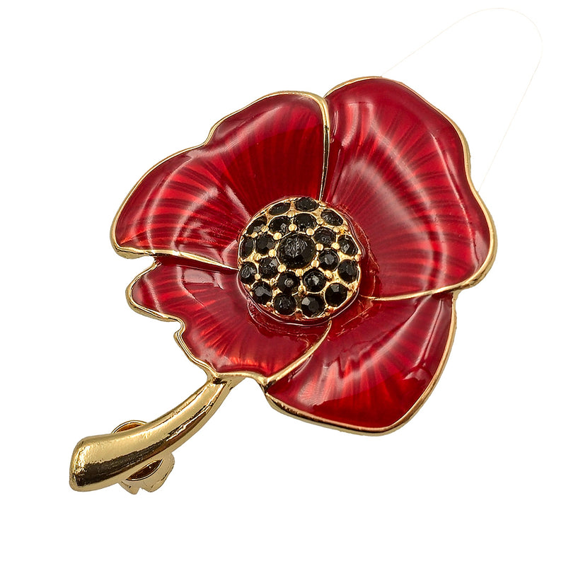 Red Poppy Brooch Enamelled - Gold