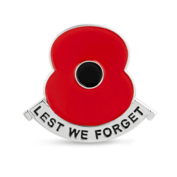 RBL - Lest We Forget Poppy Silver Scroll Pin