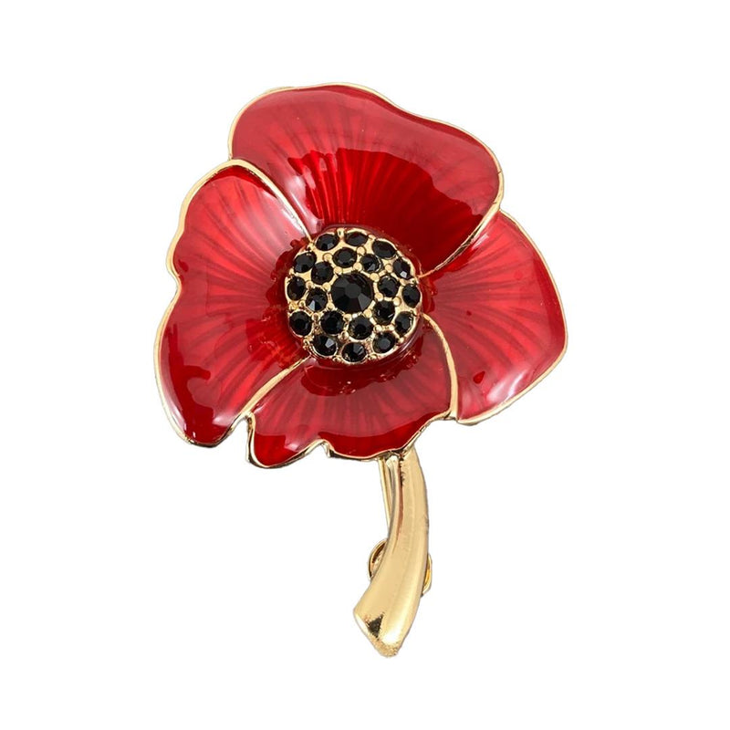 Red Poppy Brooch Enamelled - Gold