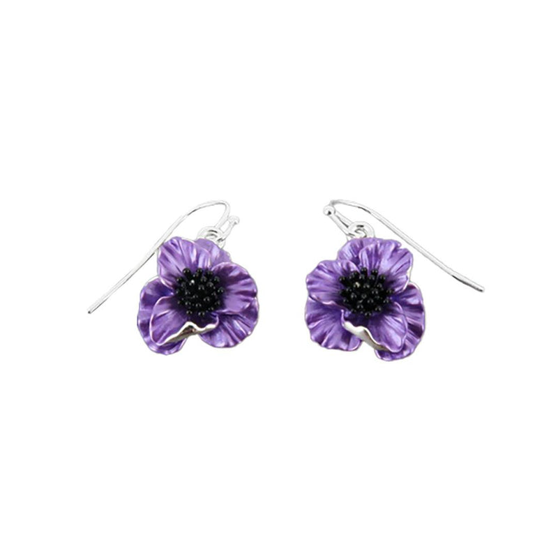 Poppy Purple Flower Hook Earrings