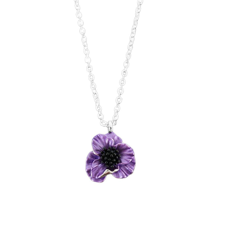 Poppy Purple Flower Pendant Necklace