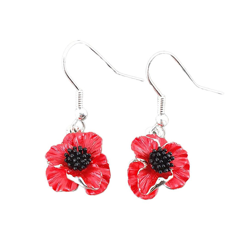 Poppy Red Flower Hook Earrings