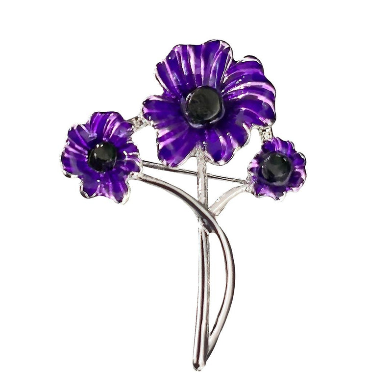 Poppy Purple 3 Flower Brooch