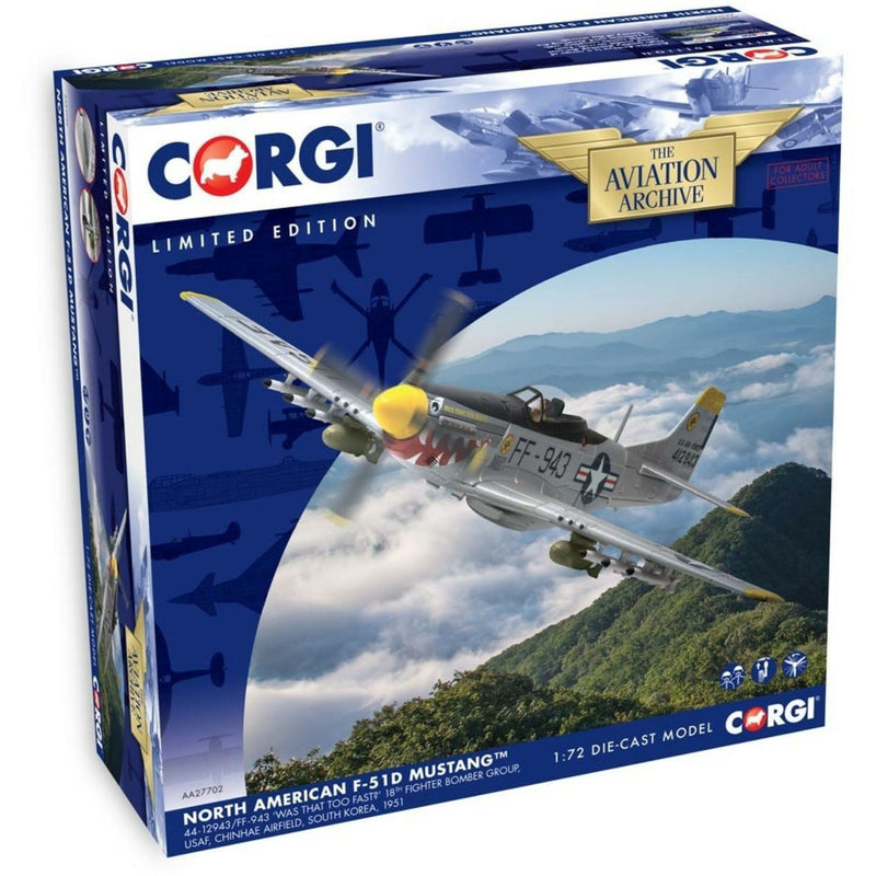 Corgi 1:72 Die-cast North American F-51D Mustang 44-12943-FF-943 Model Aircraft - RAFATRAD
