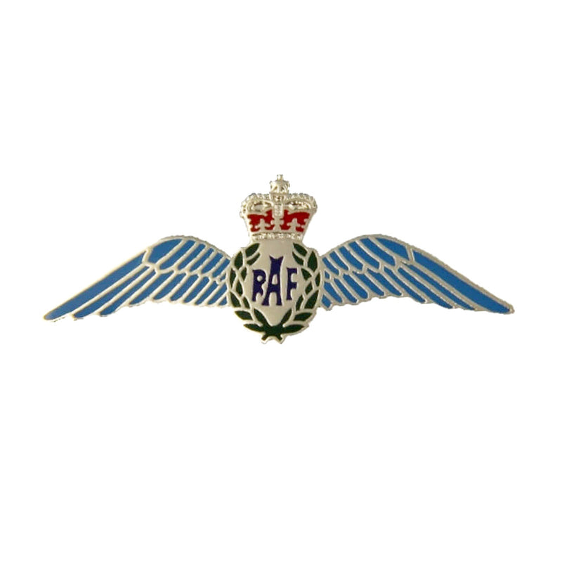 RAF Wings Lapel Badge - Silver Queens Crown