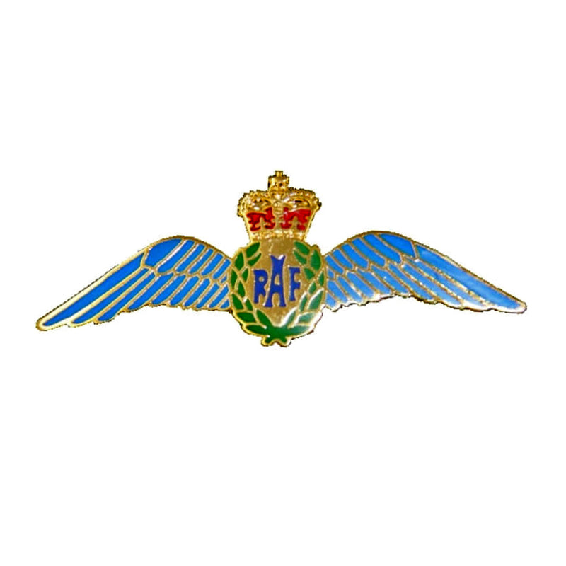 RAF Wings Lapel Badge - Gold Queens Crown