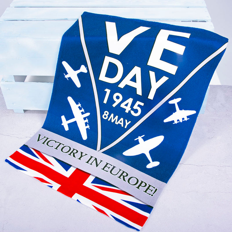 VE Day Blue Tea Towel