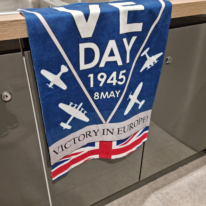 VE Day Blue Tea Towel