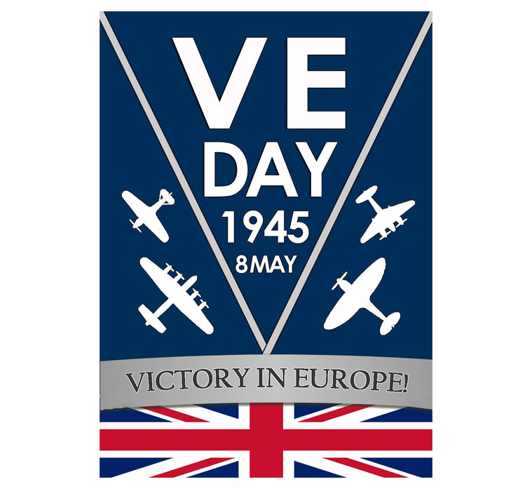 VE Day Blue Tea Towel